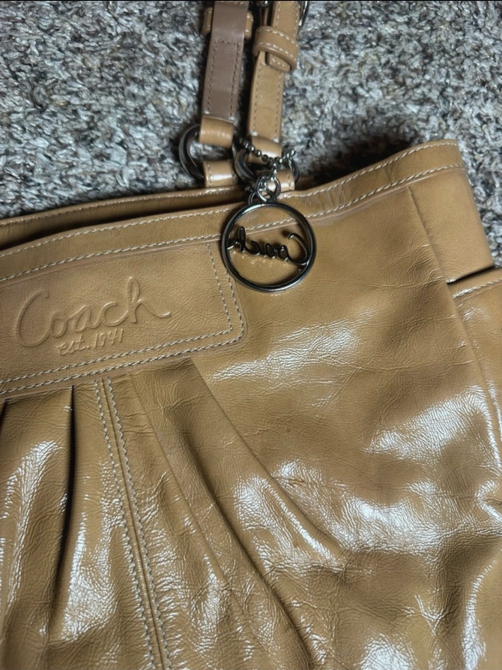 Coach Leather Pleated Tote Shoulder Bag Tan Hangtag Classic Purse - Picture 7 of 8